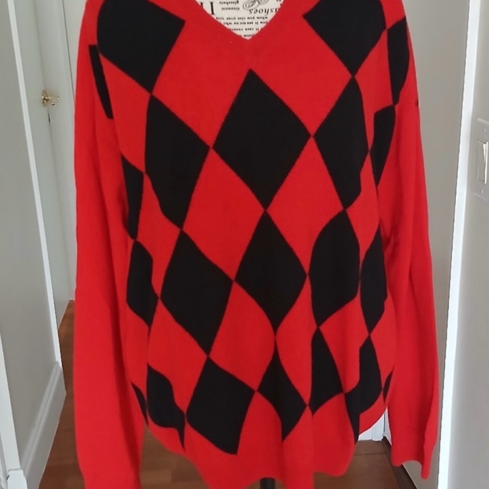 Burberry V-Neck Sweater in Red and Black
